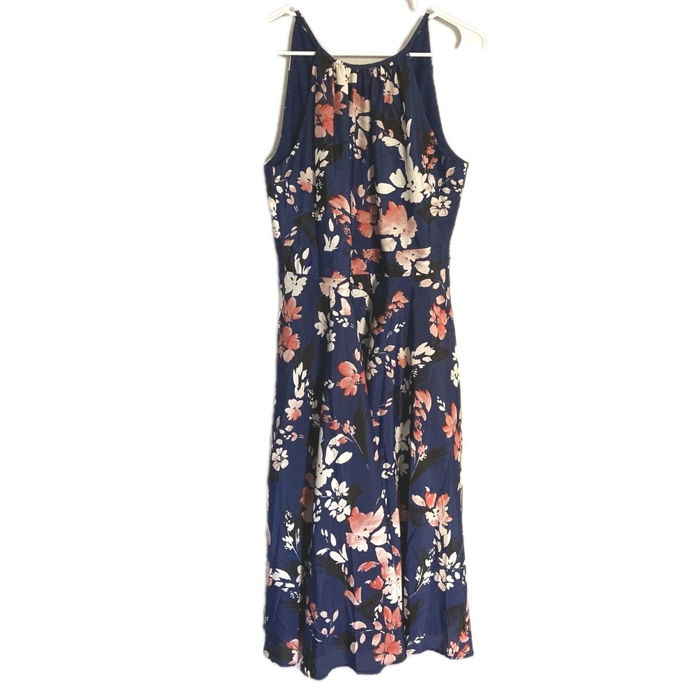 Eliza J Dress Womens 8 Navy Blue Floral Halter Fit & Flare Midi Summer Dress EUC